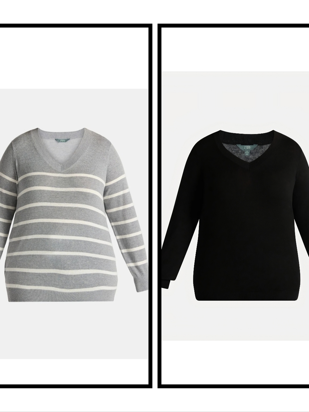 2 Pack Terra & Sky Women's Plus V-Neck Fine Pullover Sweater, Lightweight Black